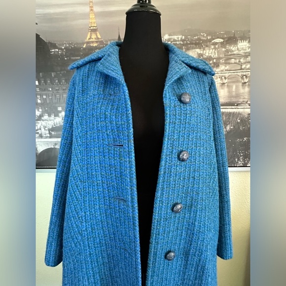 HARRIS TWEED Vintage Hand Woven Coat Blue 100% Scottish Wool Size XL PTP 23” - Picture 6 of 12